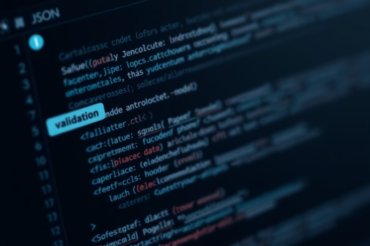 JSONFlow editor interface showing a split-pane view with raw JSON on the left and a collapsible tree visualization on the right, featuring syntax-highlighted keys and values